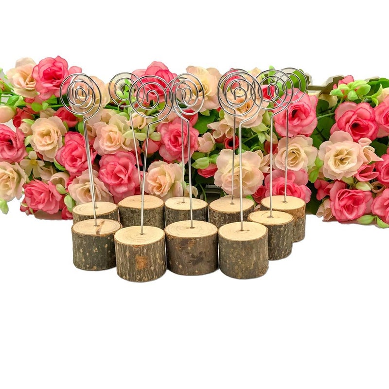 senover Rustic Real Wood Base Wedding Table Name Number Holder Party Decoration Card Holders Picture Memo Note Photo Clip Holder (10pcs Table Numbers) - Image 2
